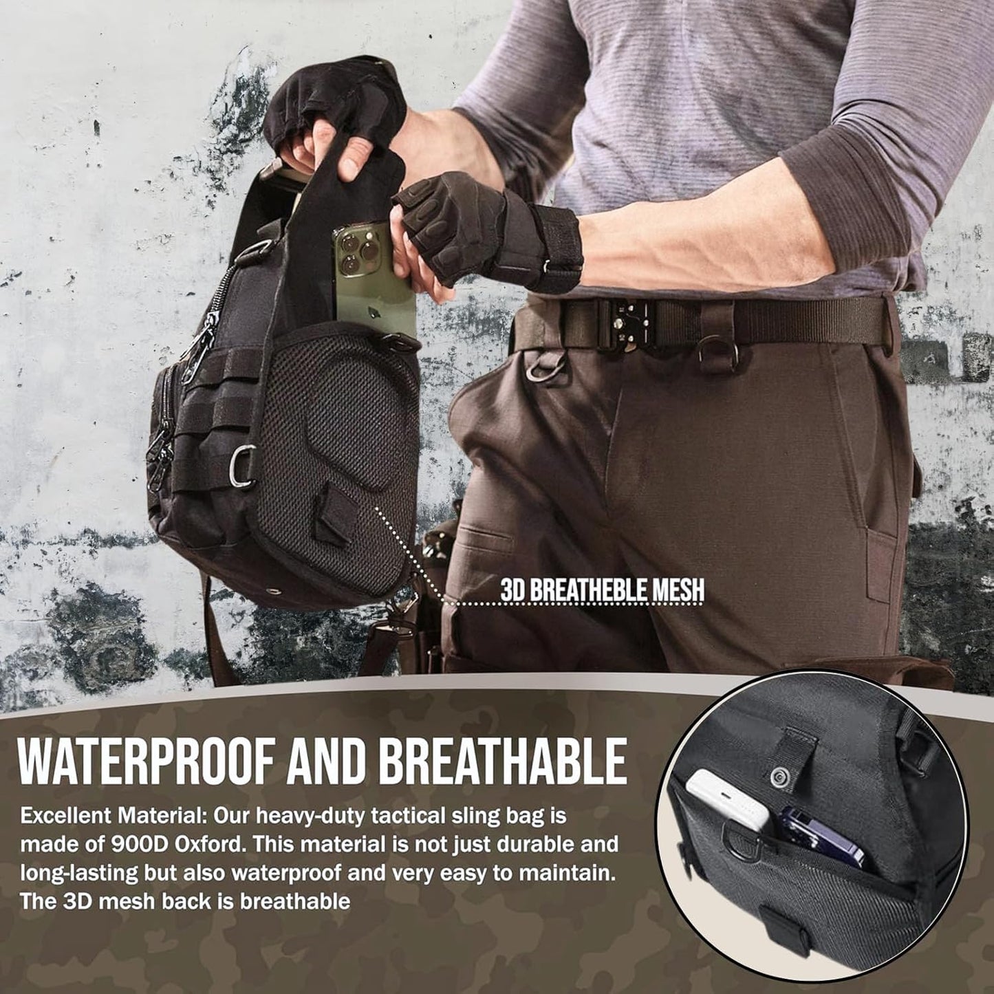 Tactical Shoulder Sling Bag Small Outdoor Chest Pack Backpack for Men Traveling, Sling Backpack