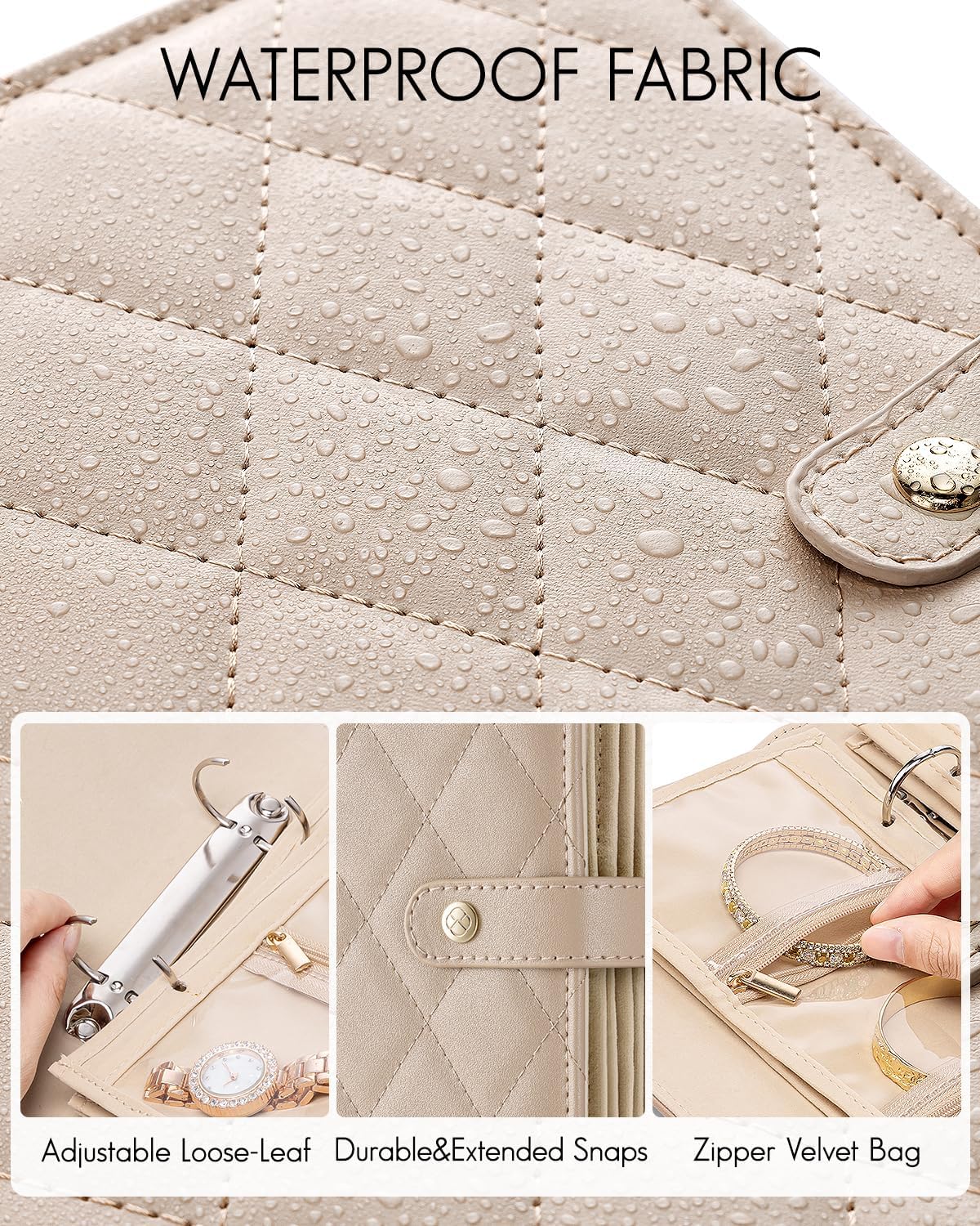 Travel Jewelry Organizer Case,Jewelry Storage Book Ring Binder with Clear Zipper Velvet Pouch Bag