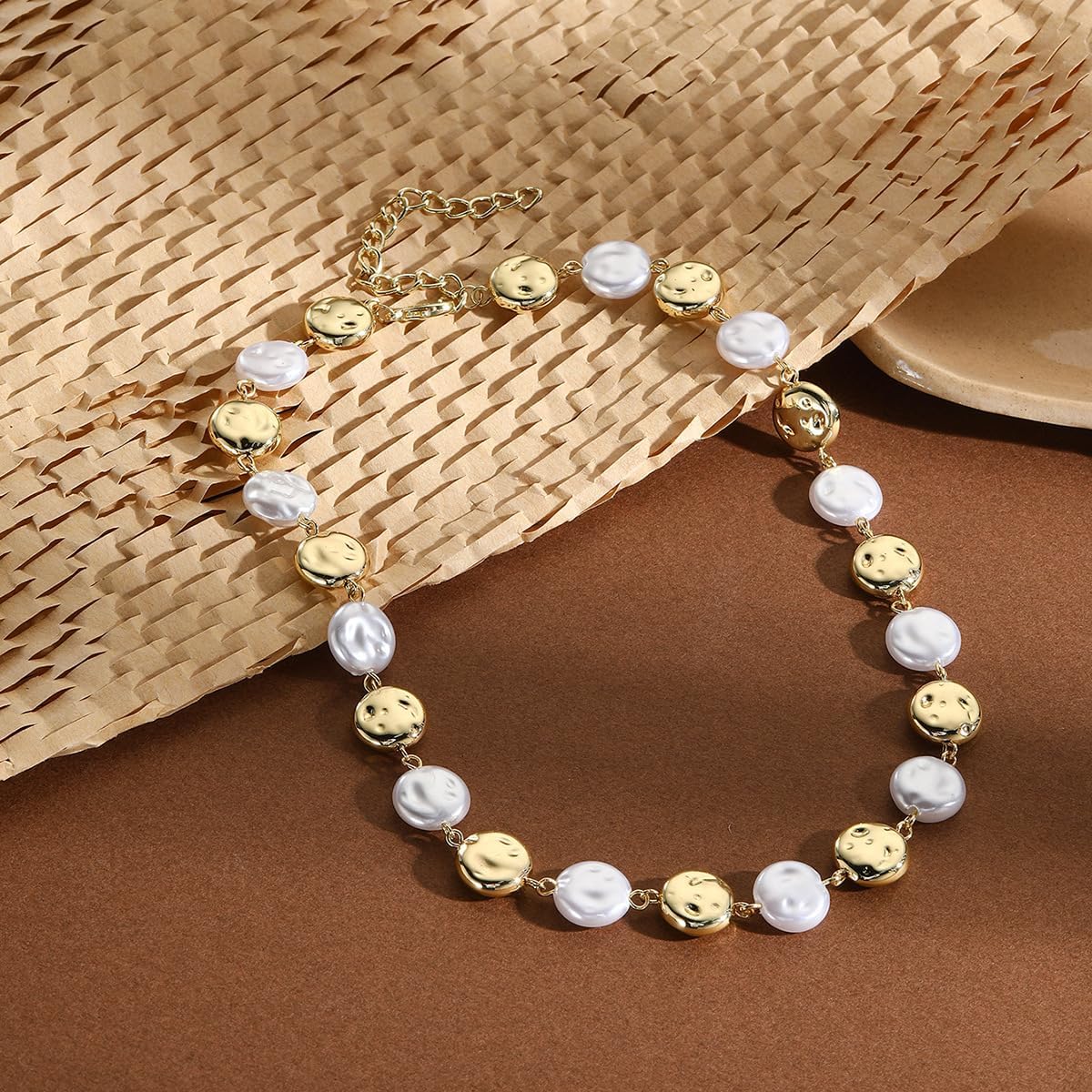 Gold Pearl Choker Necklace, Boho Beach Necklace with Charms, Waterproof Summer Jewelry for Women