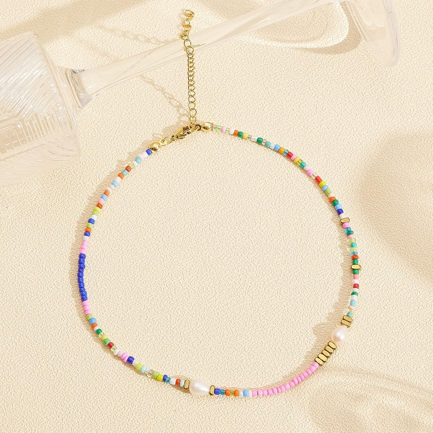 Women & Teens Freshwater Pearl Choker Necklace, Colorful Beaded Evil Eye Pendant 18K Gold Plated Adjustable Y2K Trendy Gift