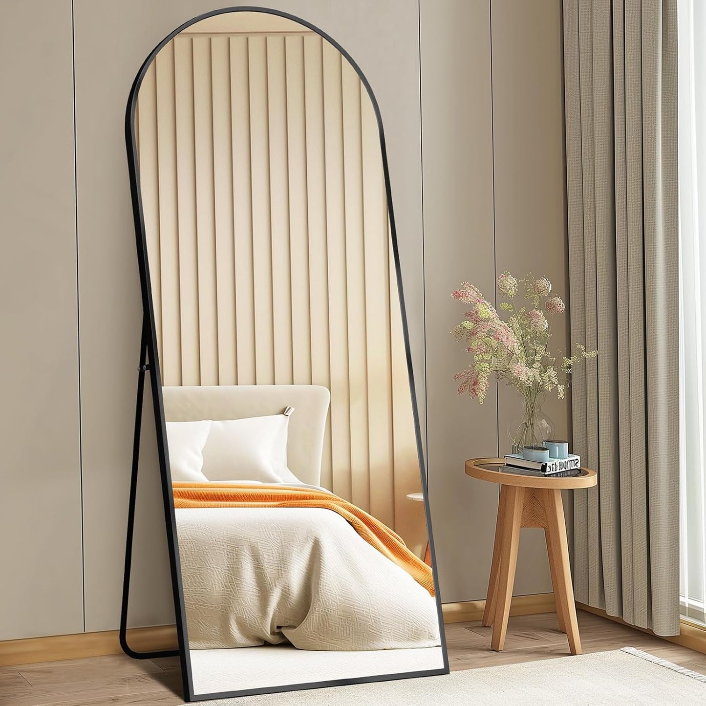 Arched Full Length Mirror with Stand 64"x21" Floor Standing Aluminum Frame for Bedroom Body Hanging