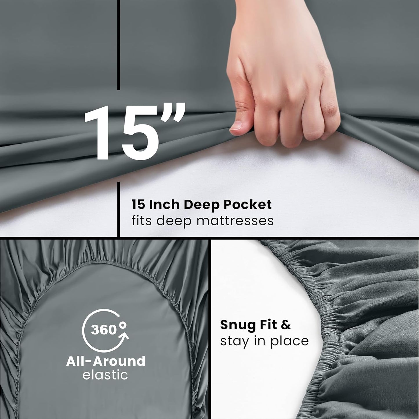 Queen Fitted Sheet - Bottom Sheet - Deep Pocket -Easy Care -1 Fitted Sheet Only (Grey)