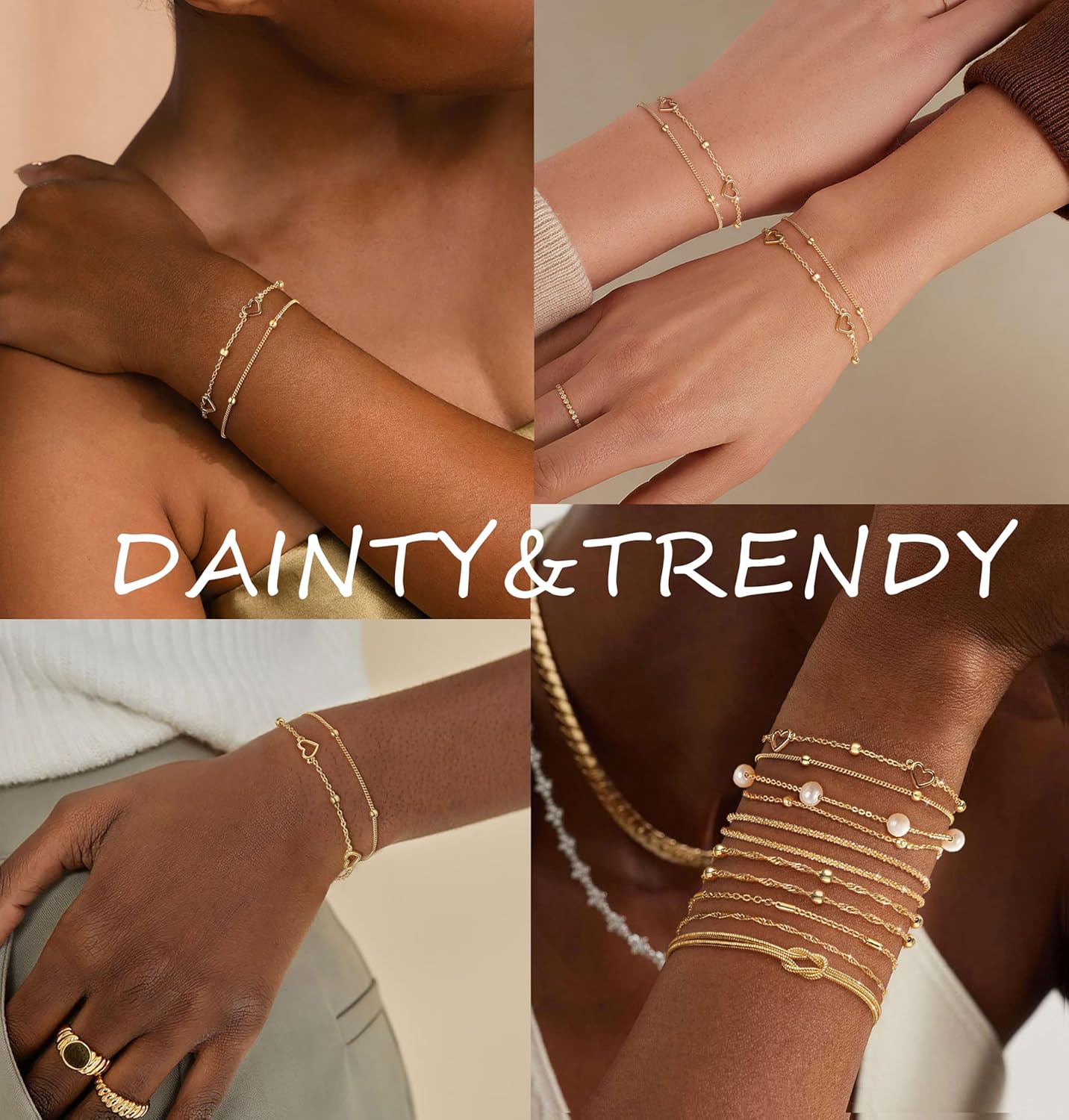 Gold Bracelets for Women Trendy 14K Gold Plated Bracelet for Women Non Tarnish Dainty Stackable Layered
