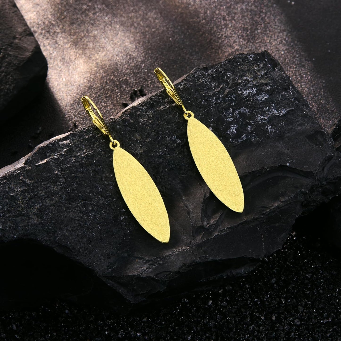 Sterling Silver Leaf Dangle Earrings for Women Trendy 14K Gold Plated Drop Earrings Hypoallergenic Leaf Shaped
