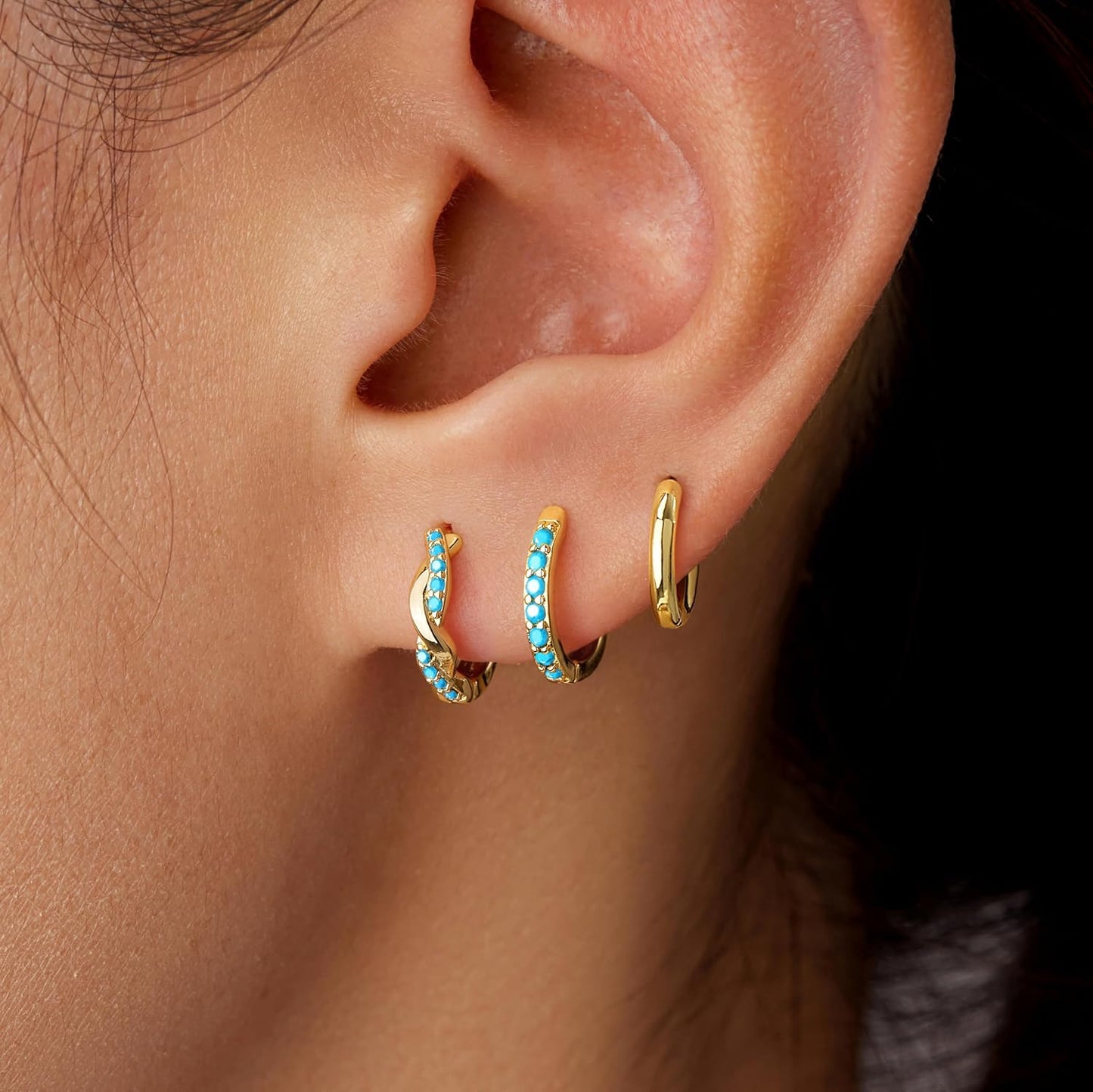Inerney Gold Huggie Hoop Earrings Set for Women, Dainty Small Sterling Silver Earring Stacks Hypoallergenic Jewelry for Multiple Piercings