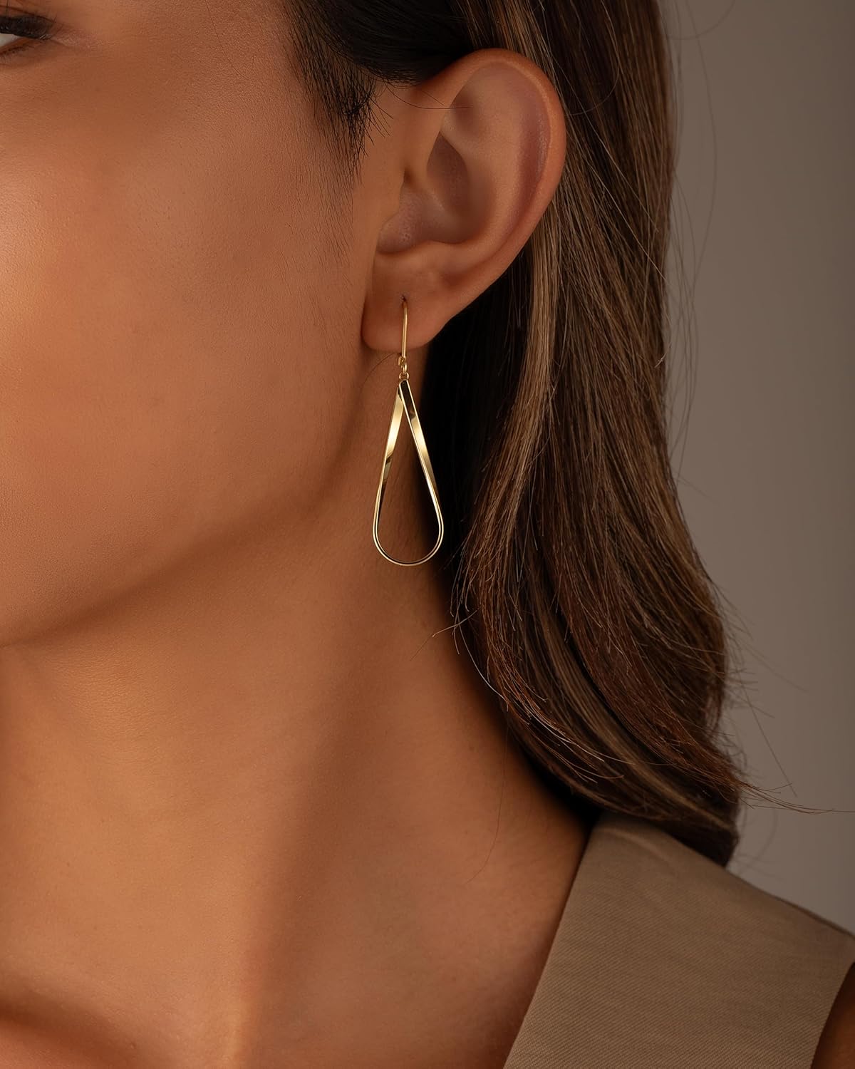 Gold Dangle Earrings for Women, 14K Gold Plated LightweightTeardrop Drop Earrings, Trendy Leverback Minimalist Jewelry for