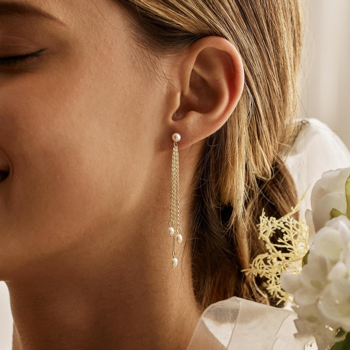Gold Earrings for Women, 14K Gold Plated Tassel Dangle Earrings for Women Trendy Hypoallergenic Long Chain Earring