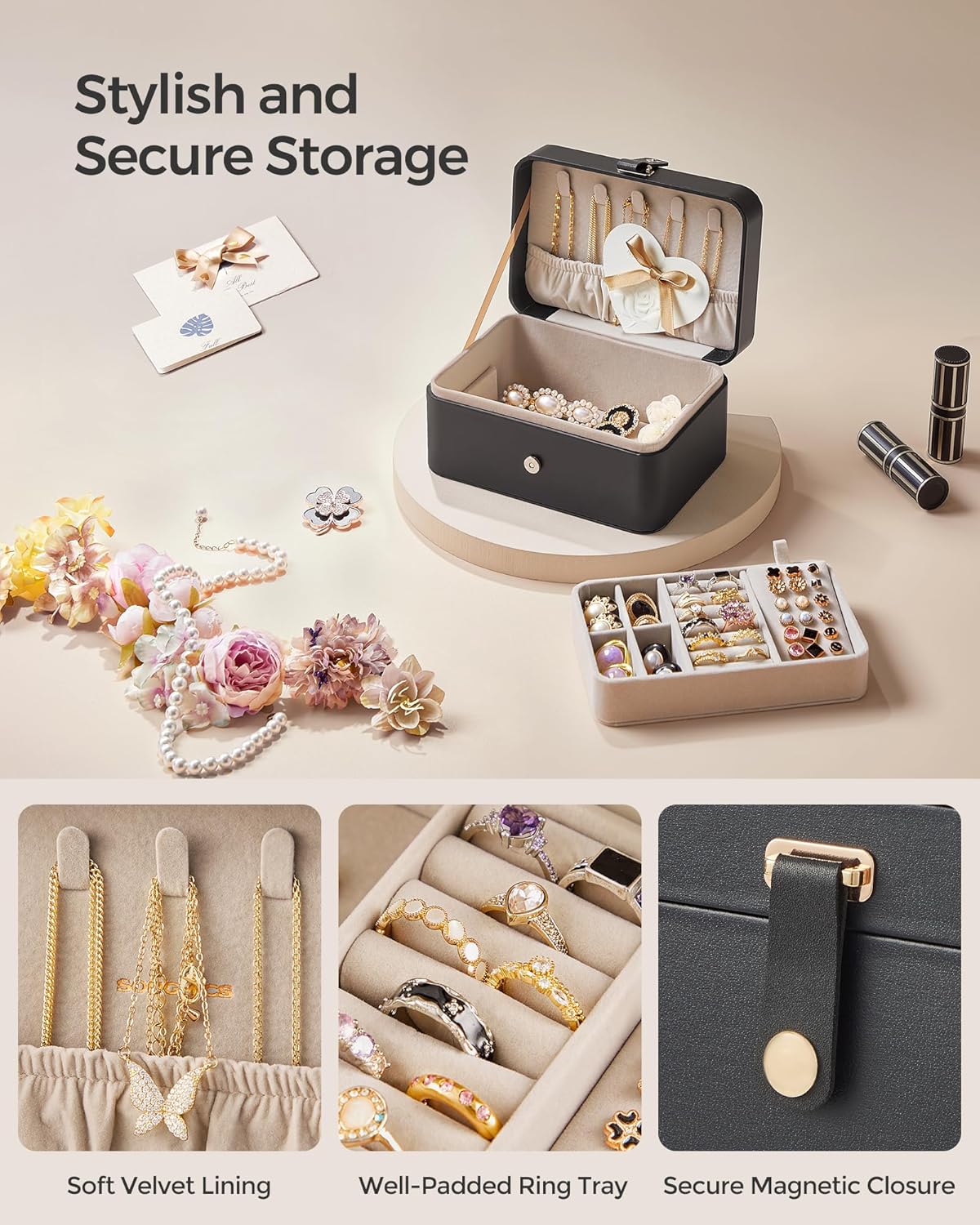 Travel Jewelry Case, 2-Layer Jewelry Holder Organizer, Portable Versatile Earring Storage