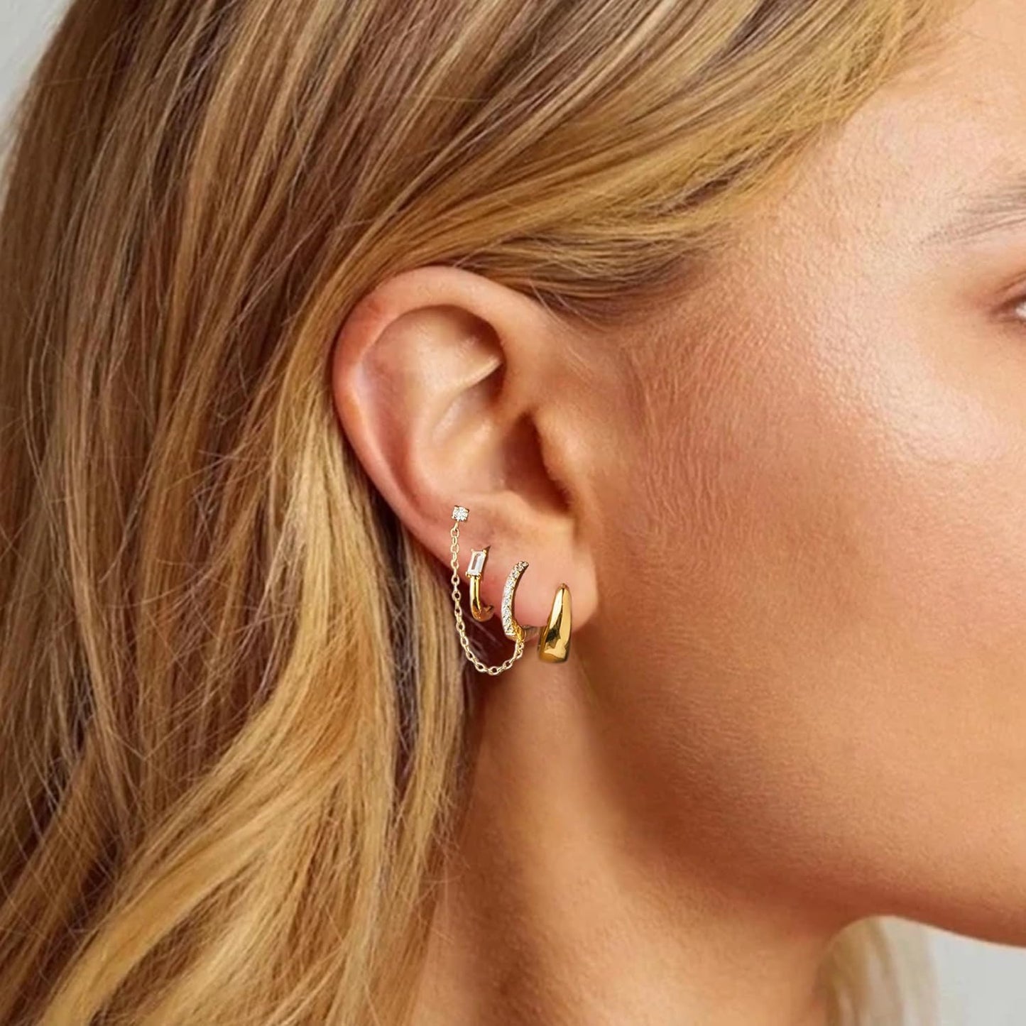 Small Gold Hoop Earrings Set for Women, 14K Gold Plated Lightweight Earrings Sets for Multiple Piercing
