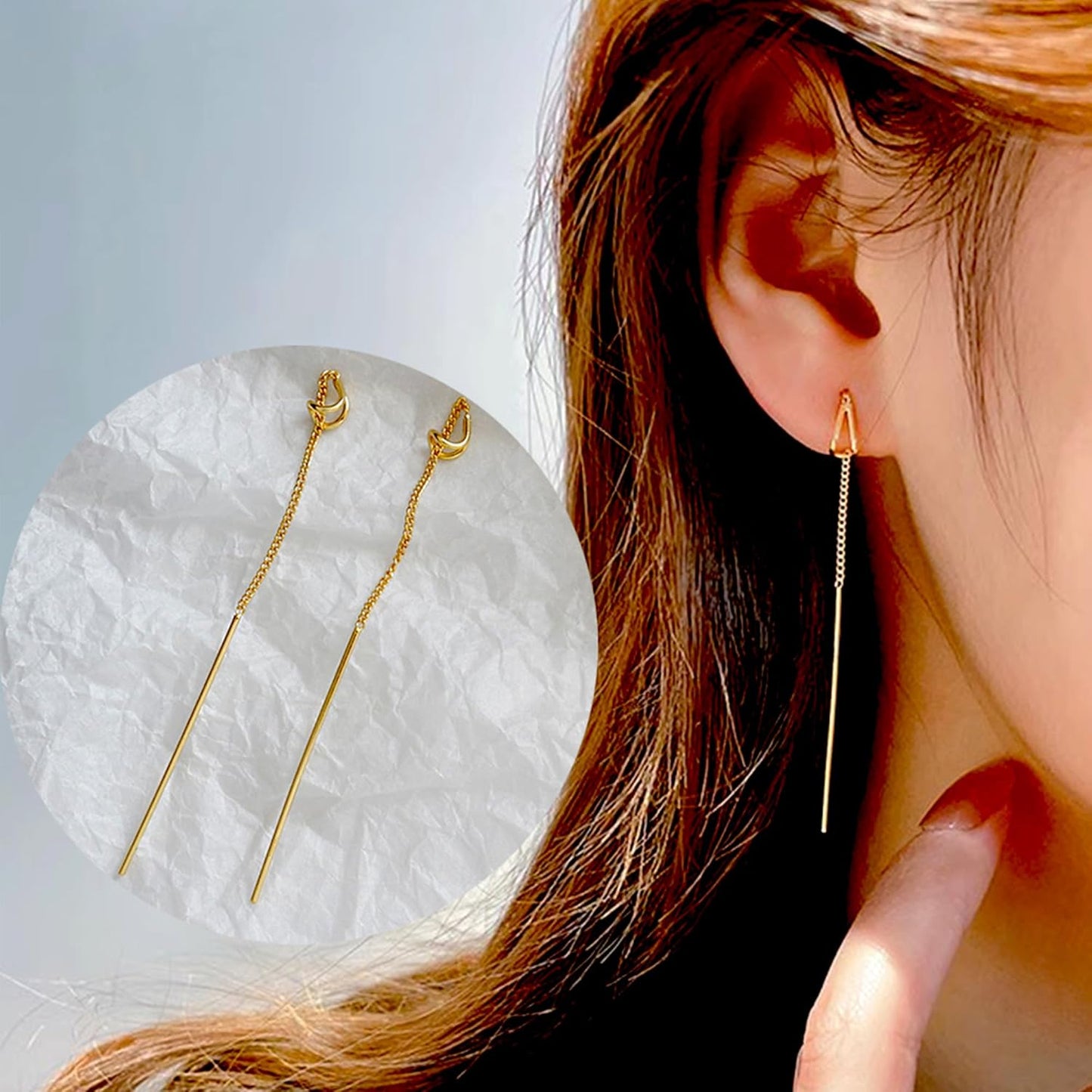 S925 Sterling Silver Threader Earrings for Women Dainty Long Chain Ear Line with Cubic Zirconia Elegant Dangle Tassel Earrings