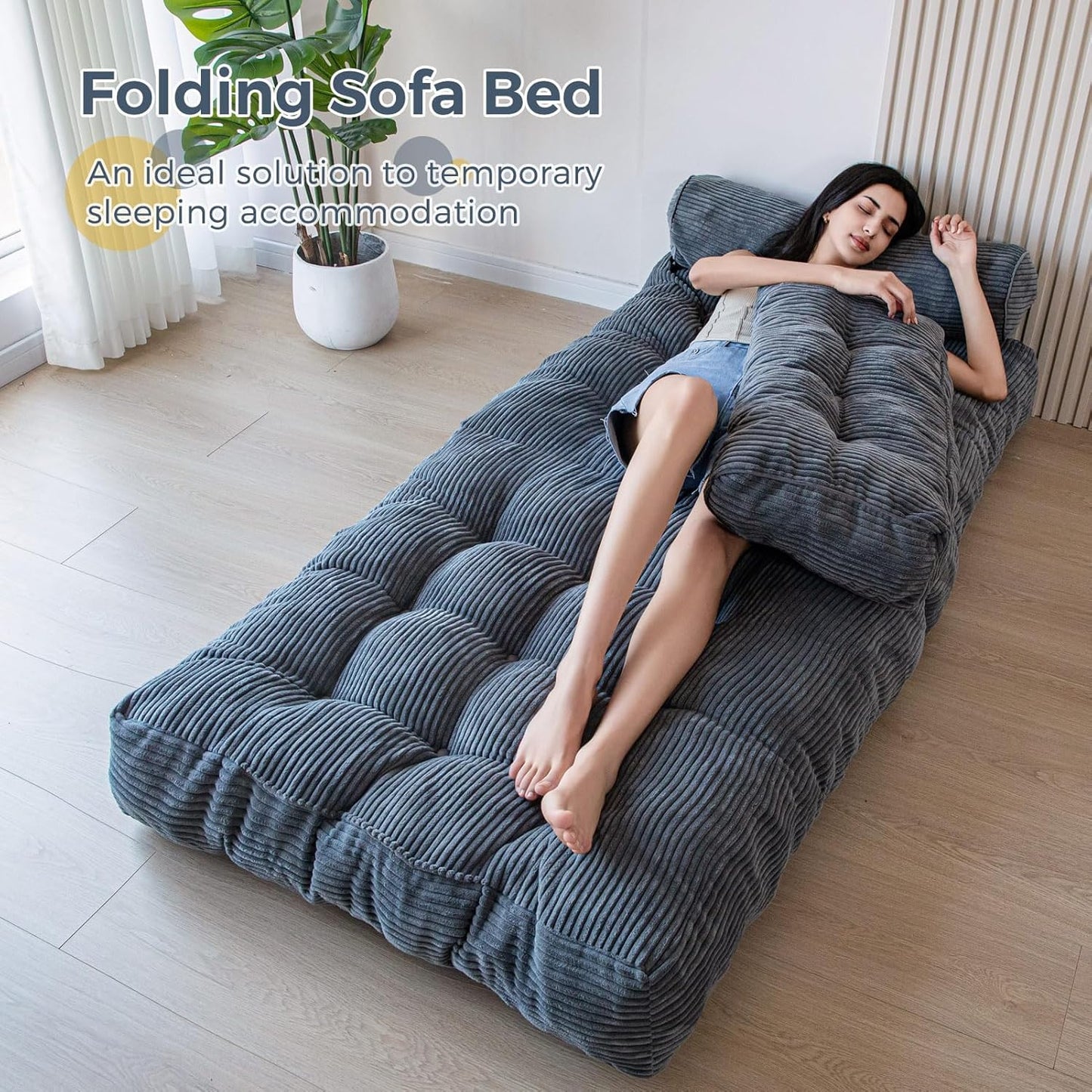 Convertible Folding Sofa Bed - Single Sleeper Chair with Pillow and Back Support, Portable Fold Out Lounge