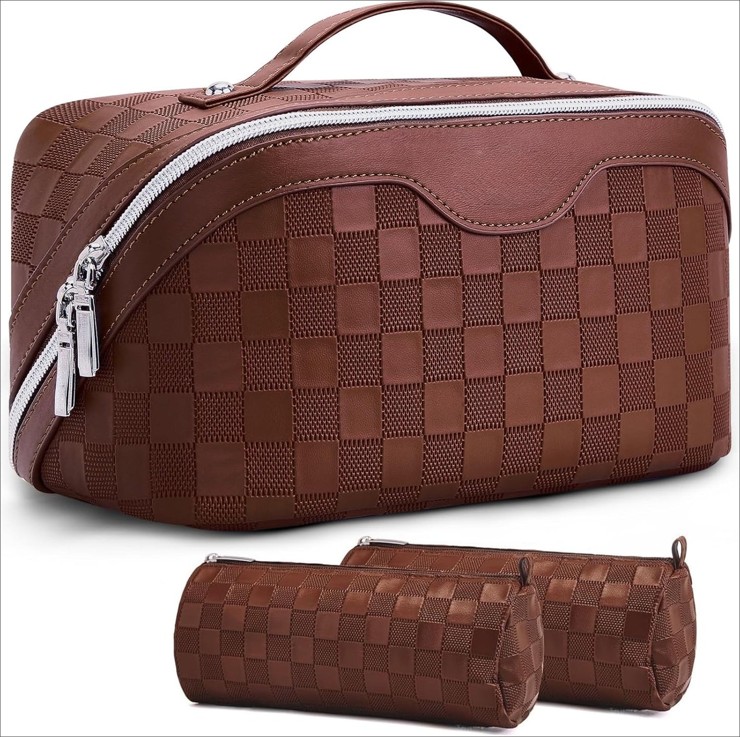Travel Makeup Bag : 3 count Set Make up Bags for Women with Handle -  with Compartments
