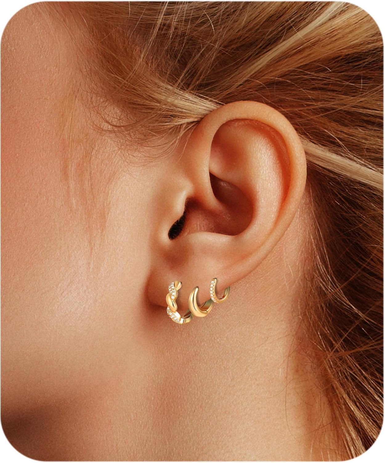 Gold Chunky Hoop Earrings Set for Women, 14K Gold Plated Twisted Huggie Hoop Earring, Thick Open Hoops Set Lightweight