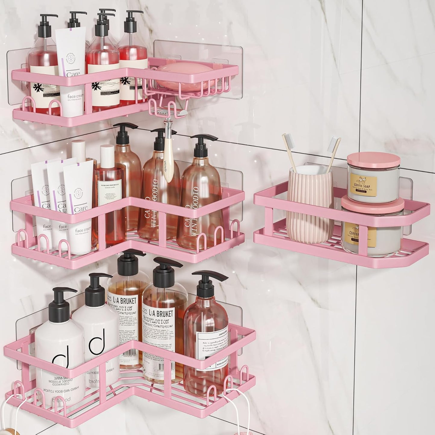 Shower Caddy Corner with Soap Holder, No Drilling Shower , Adhesive Shower Organizer, 4-Pack