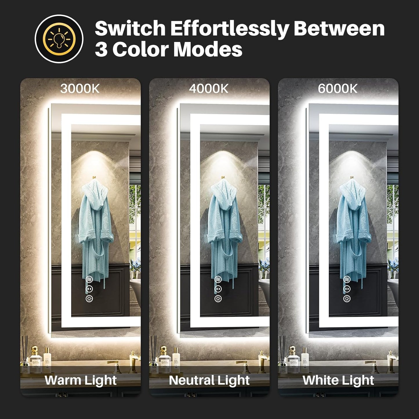 24x32 Inch LED Bathroom Mirror with Lights, Anti-Fog Lighted Bathroom Vanity Mirror for Wall