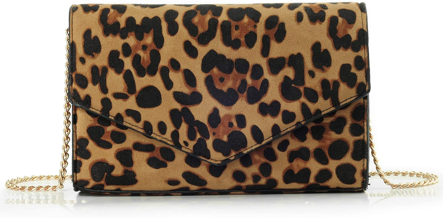Leopard Print Envelope Evening Clutch Women Chain Shoulder Bag