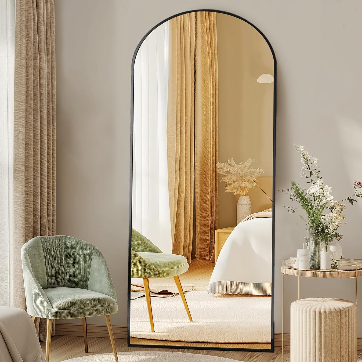 Arched Full Length Mirror with Stand 64"x21" Floor Standing Aluminum Frame for Bedroom Body Hanging