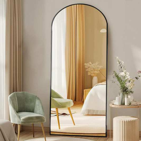 Arched Full Length Mirror with Stand 64"x21" Floor Standing Aluminum Frame for Bedroom Body Hanging
