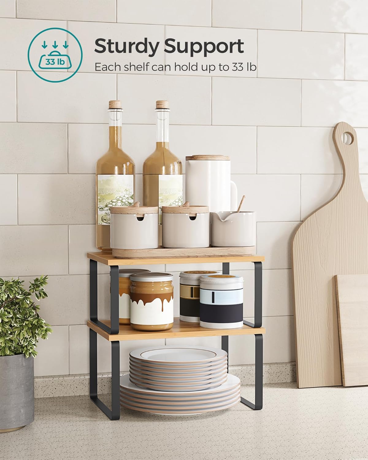 Cabinet Organizer Shelf, Set of 2 Kitchen Counter Shelves, Kitchen Storage, Spice Rack, Stackable