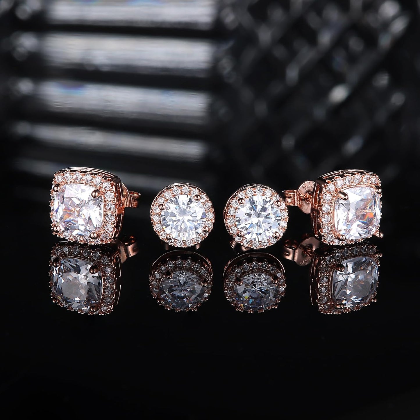 Hayoso 18K Gold Plated Halo Stud Earrings 925 Sterling Silver Cubic Zirconia Stud Earrings Round Square Diamonique Stud