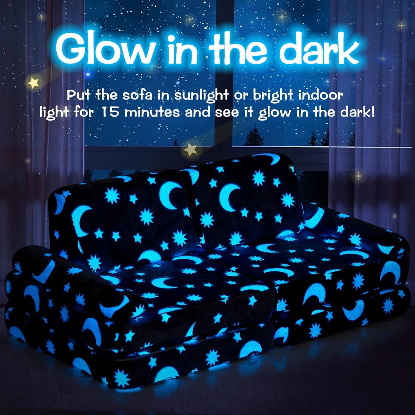 Modular Kids Sectional,Bedroom and Playroom Furniture,Convertible Foam and Floor Cushion ,Glow in The Dark