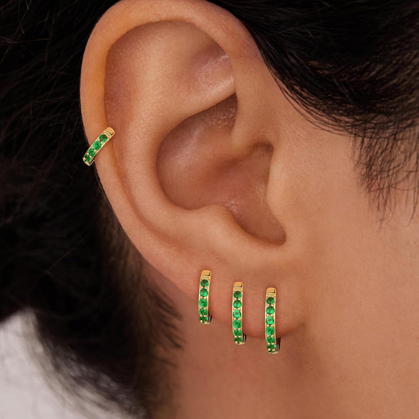 Small Gold Huggie Hoop Earrings Set for Women Men Hypoallergenic 14K Plated Stack Cartilage Earrings, Multiple Piercing