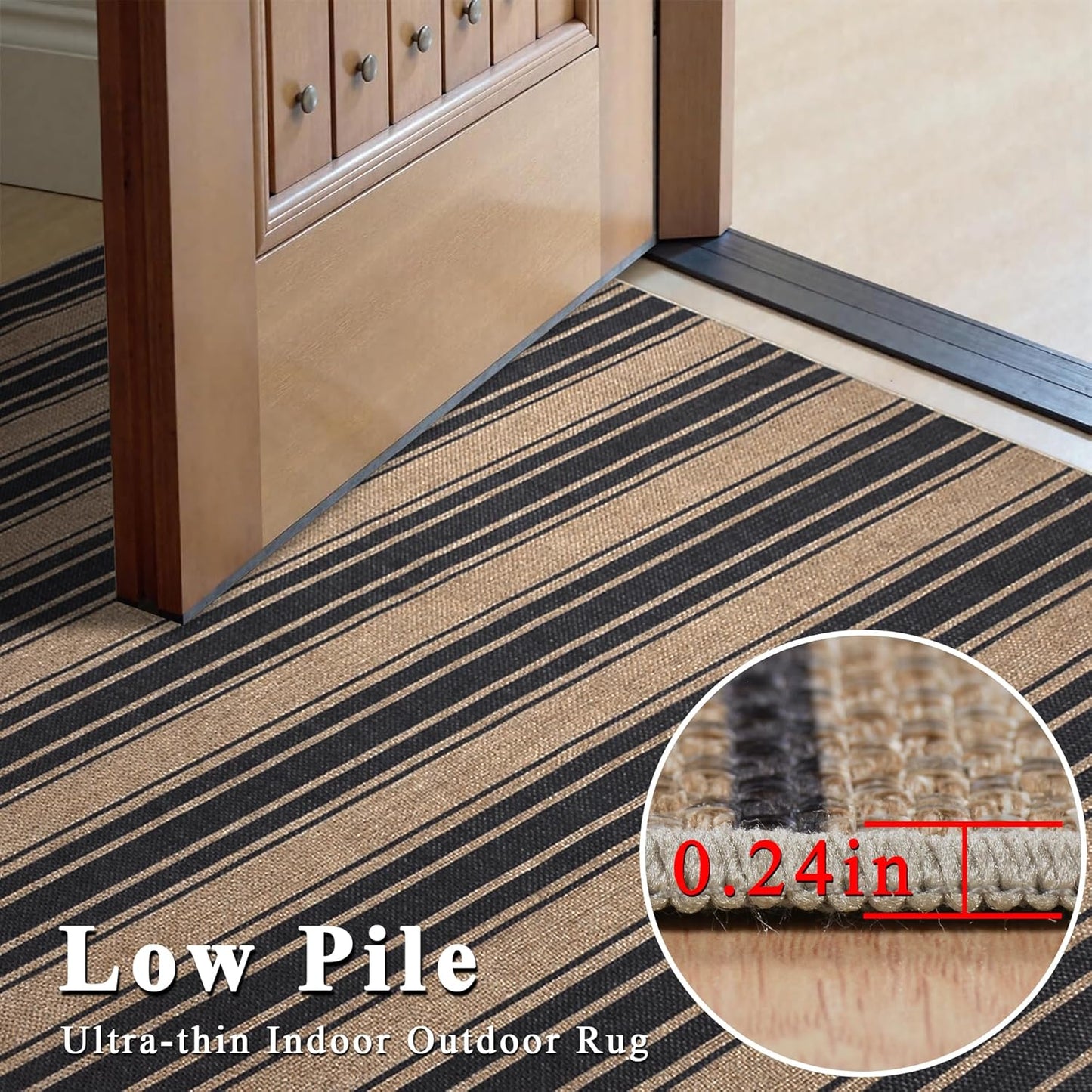 Striped Easy Jute Rug 5x7 Outdoor Patio Rug Washable Area Rugs for Living Room Bedroom Non Slip Neutral Farmhouse Indoor Outdoor Carpet for Backyard Patio Office