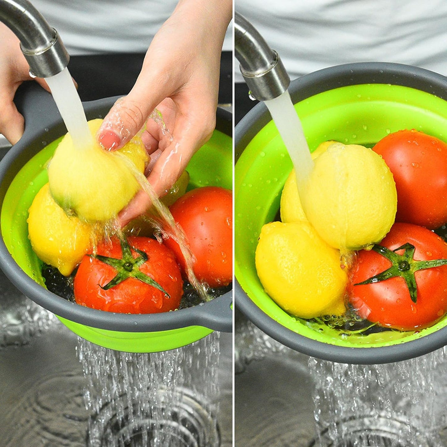 Collapsible Colander Set of Perfect for Draining Pasta, Vegetable and fruit for Kitchen and Travel Use (green)