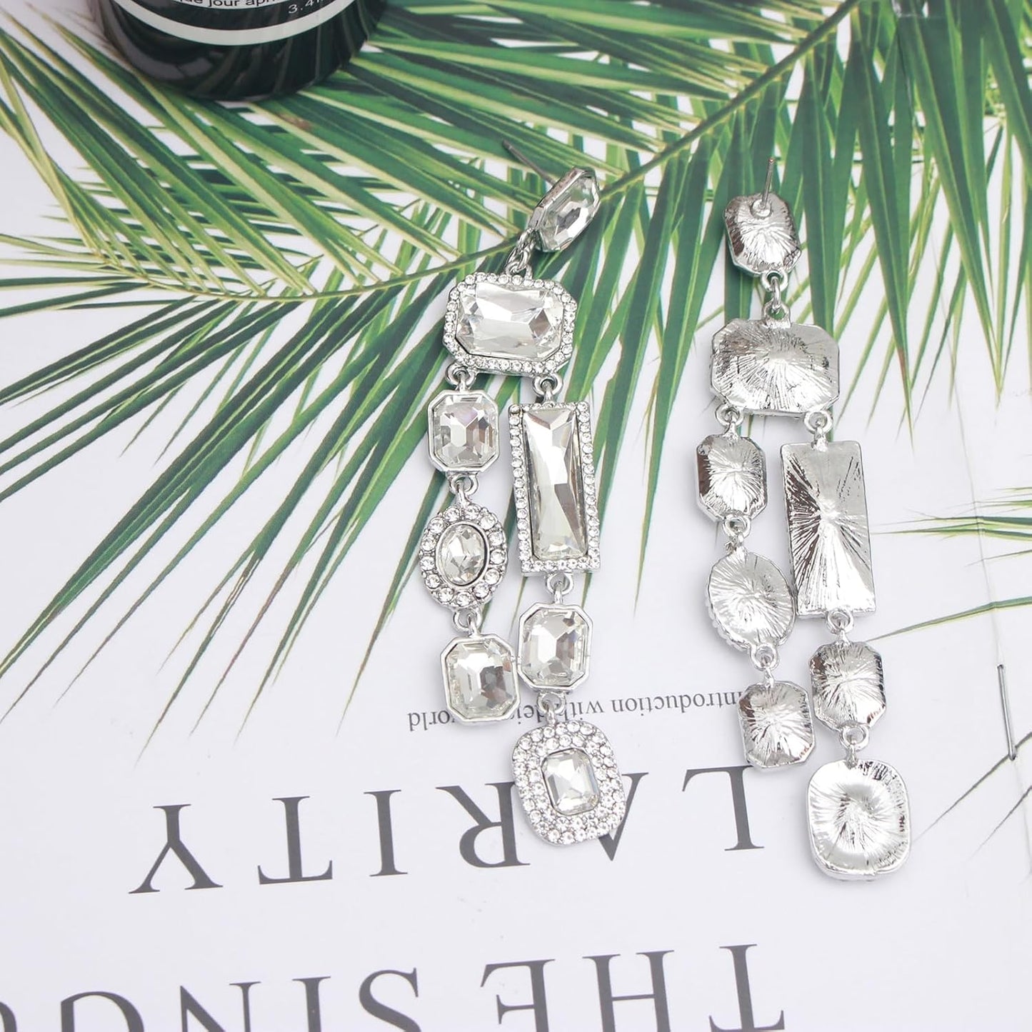 Vintage Rectangle Teardrop Chandelier Earrings, Art Deco Wedding Austrian Crystal Drop Dangle Earrings for Women Party Prom