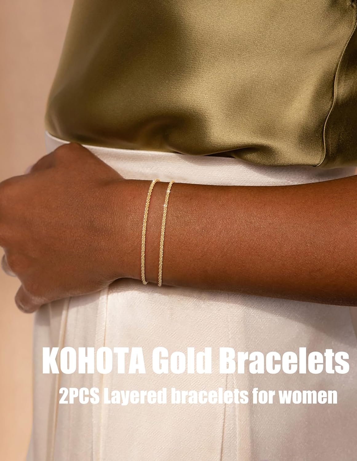 Gold Bracelets for Women Trendy 14K Gold Plated Bracelet for Women Non Tarnish Dainty Stackable Layered