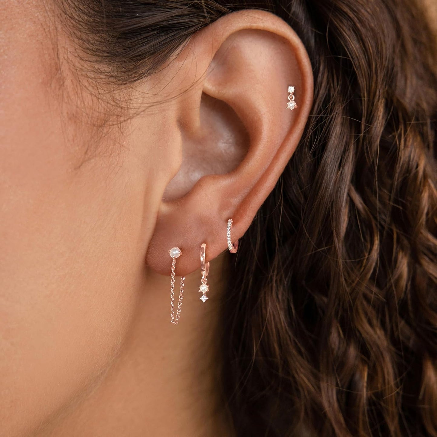 Gold Earrings for Women, 14k Gold Plated Dangle Huggie Earrings for Women Trendy Dainty Gold Hoop Earring Stacks  Pearl Chain Drop Cartilage