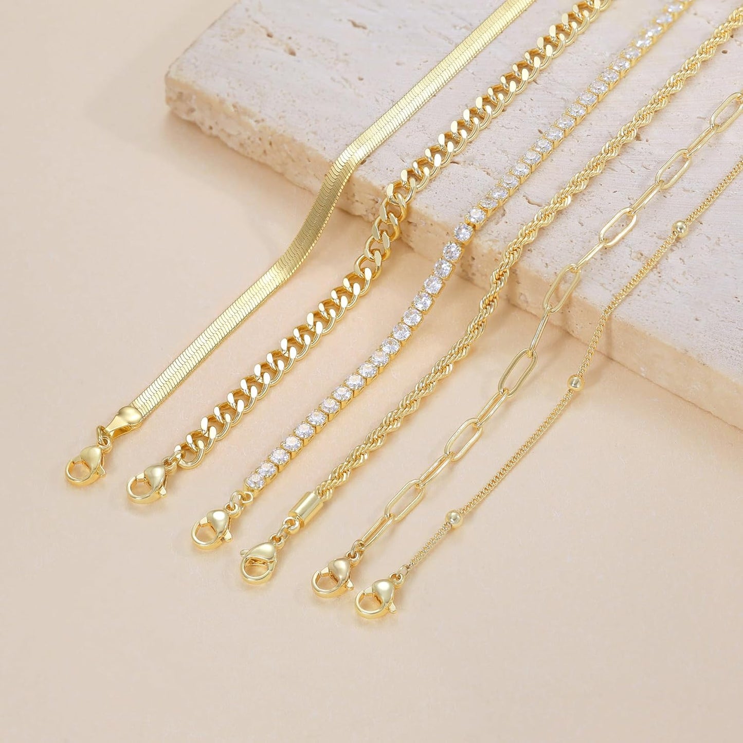 Gold  Ankle Bracelets for Women  - Dainty 6count  Anklets  Anklets Set Pack Summer Beach