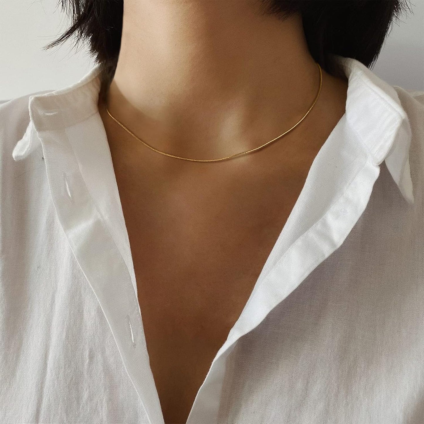 Gold Snake Chain Choker Necklace,18K Gold Plated Dainty Herringbone Necklace Delicate Fashion Choker Necklace Jewelry for Women