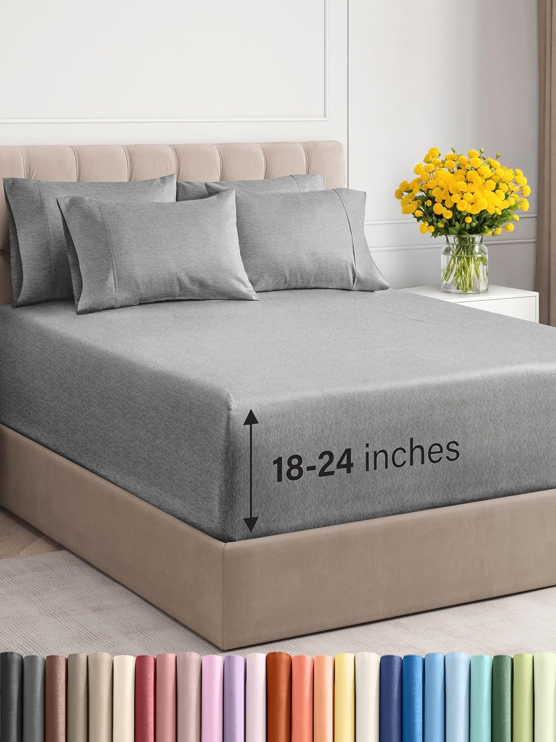 Extra Deep King Sheet Set - 6 count Breathable and Cooling Sheets Easy，Extra Deep Pockets
