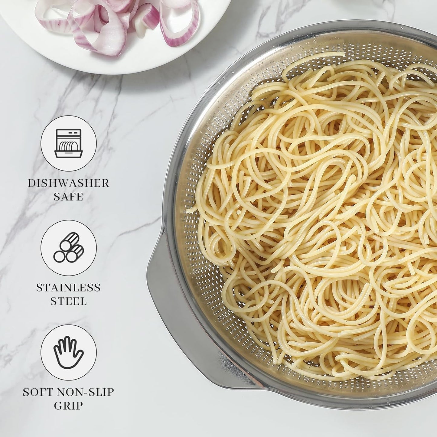 18/8 Stainless Steel Microwell Colander,  Fruits, Rice, and Pasta