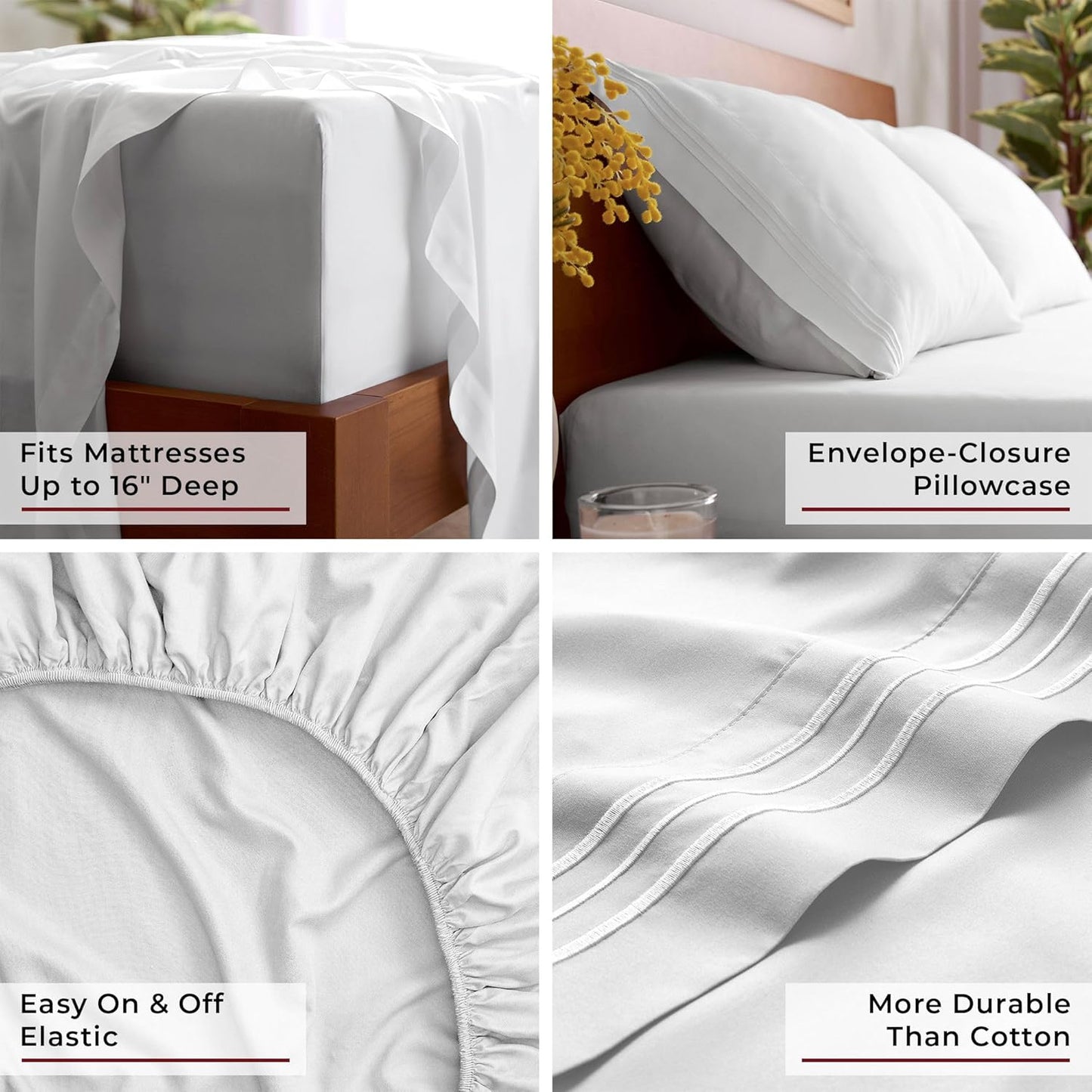 Queen Sheets Set - 4 count  Bedding - Hotel Luxury, Extra Soft, Cooling Bed Sheets