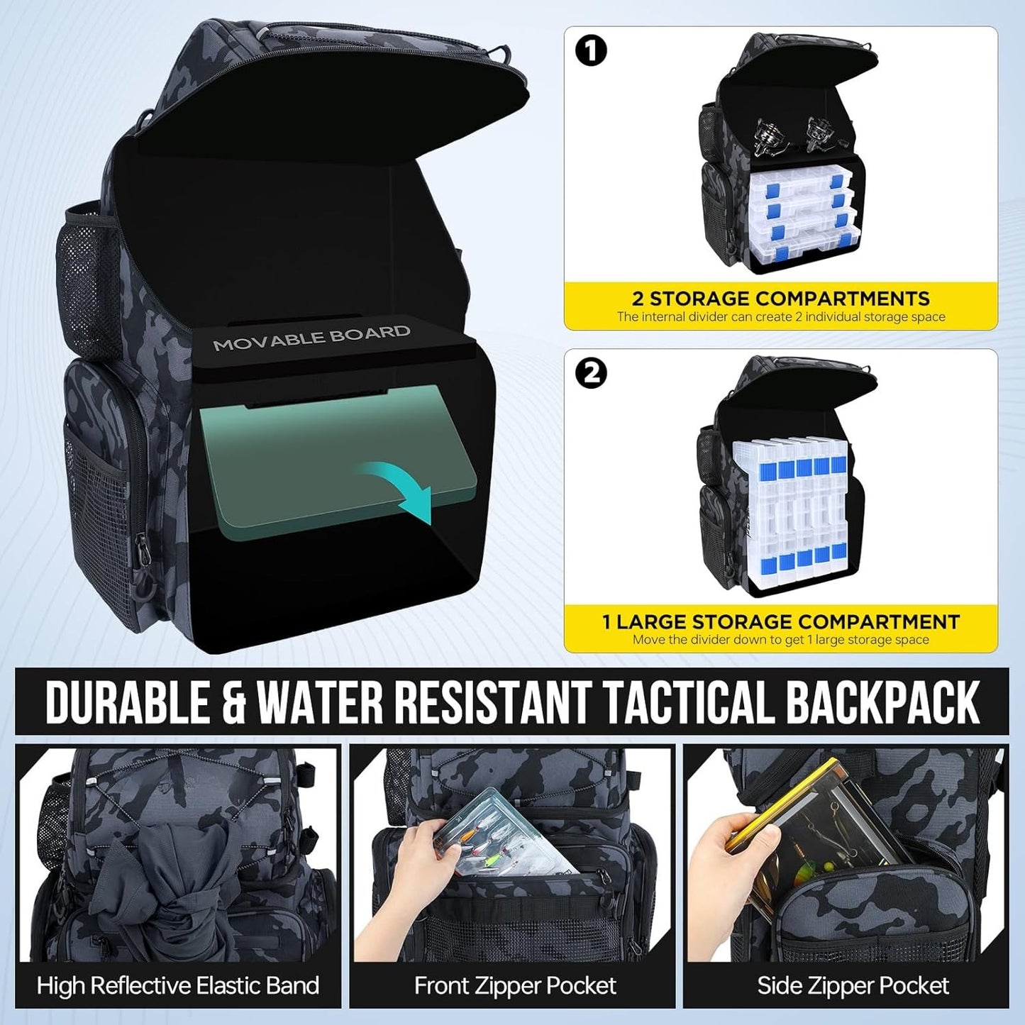 Cooler Fishing Backpack with Rod Holders 45L Large Water-resistant Fishing Tackle bag Store Fishing