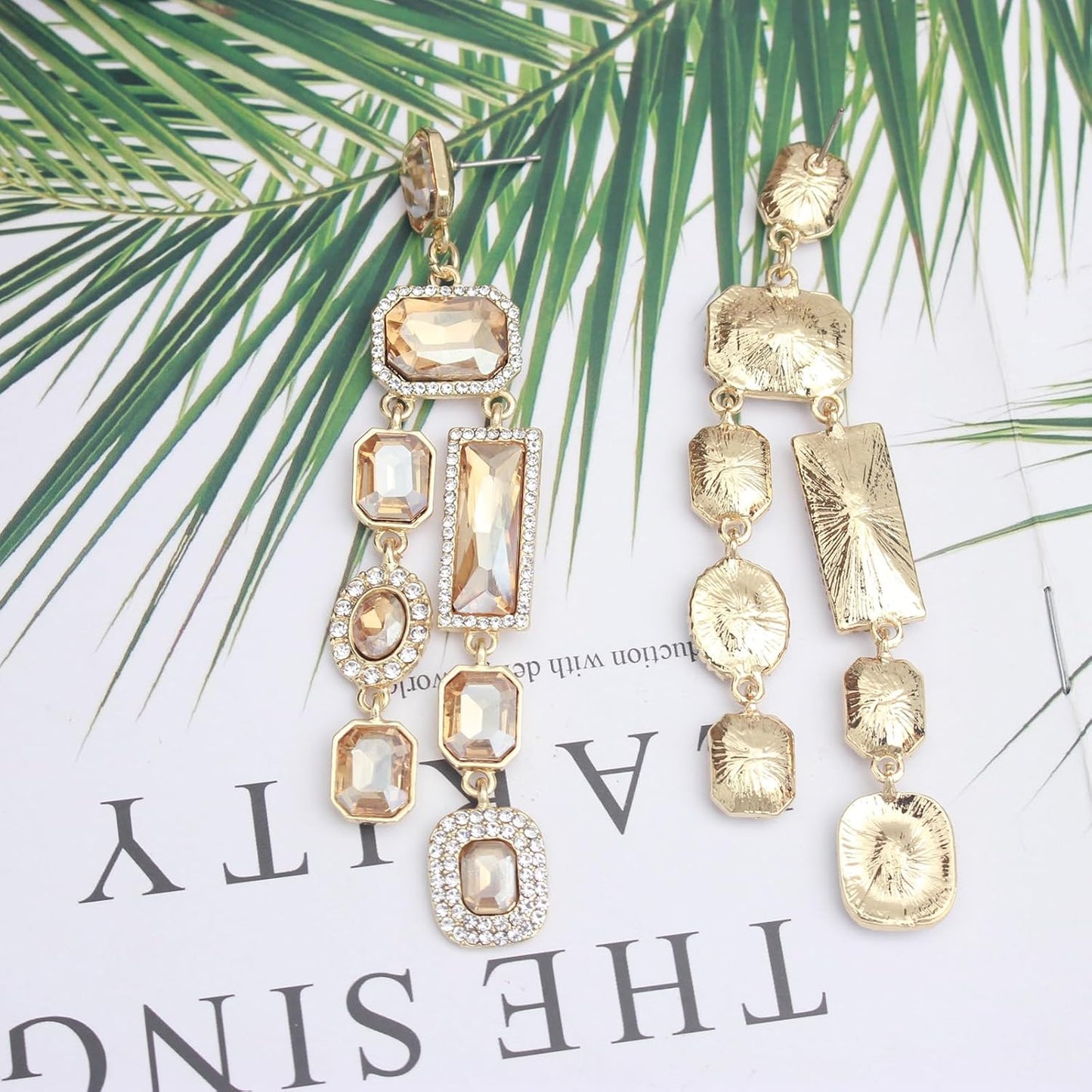 Vintage Rectangle Teardrop Chandelier Earrings, Art Deco Wedding Austrian Crystal Drop Dangle Earrings for Women Party Prom