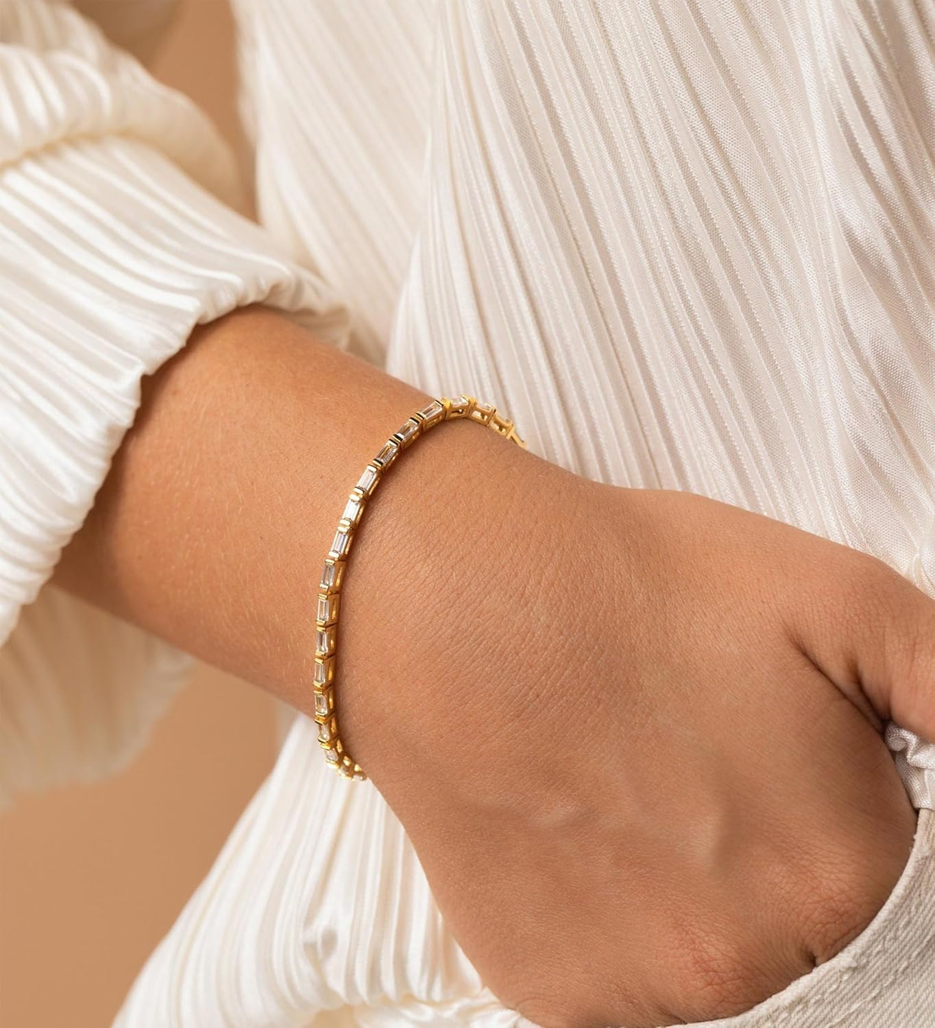 Gold Bracelets for Women, 14K Dainty Gold Plated Stackable Bracelets for Women Trendy Waterproof CZ Tennis Bracelet Set