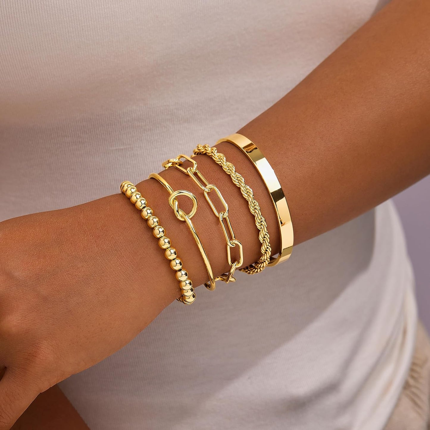 Gold Bracelets for Women Non Tarnish, 14K Gold Plated Chunky Cuff Bracelet Gold Bangles Bracelet for Women Trendy