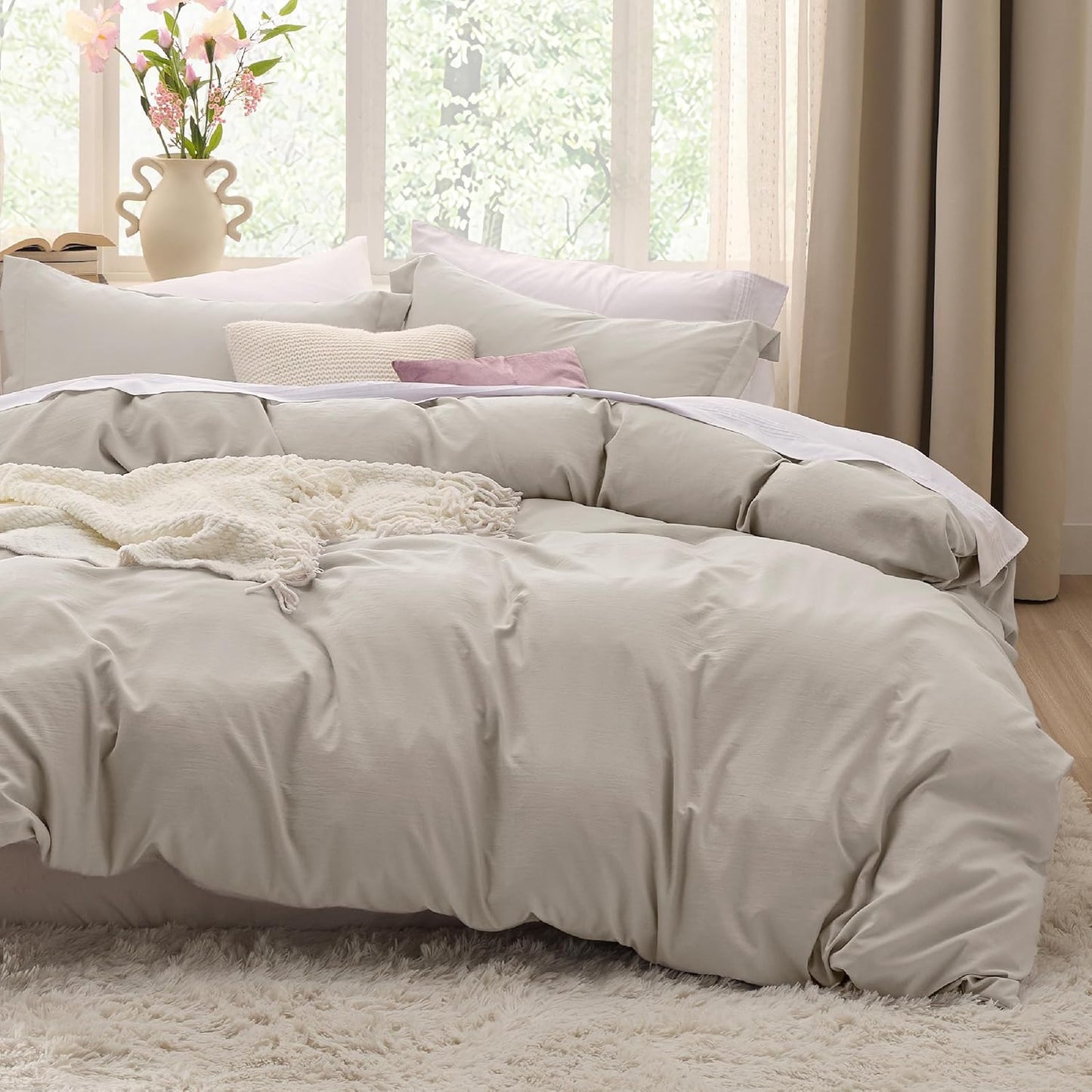 White Duvet Cover Queen Size - 3 count Prewashed Extra Soft Bedding Set