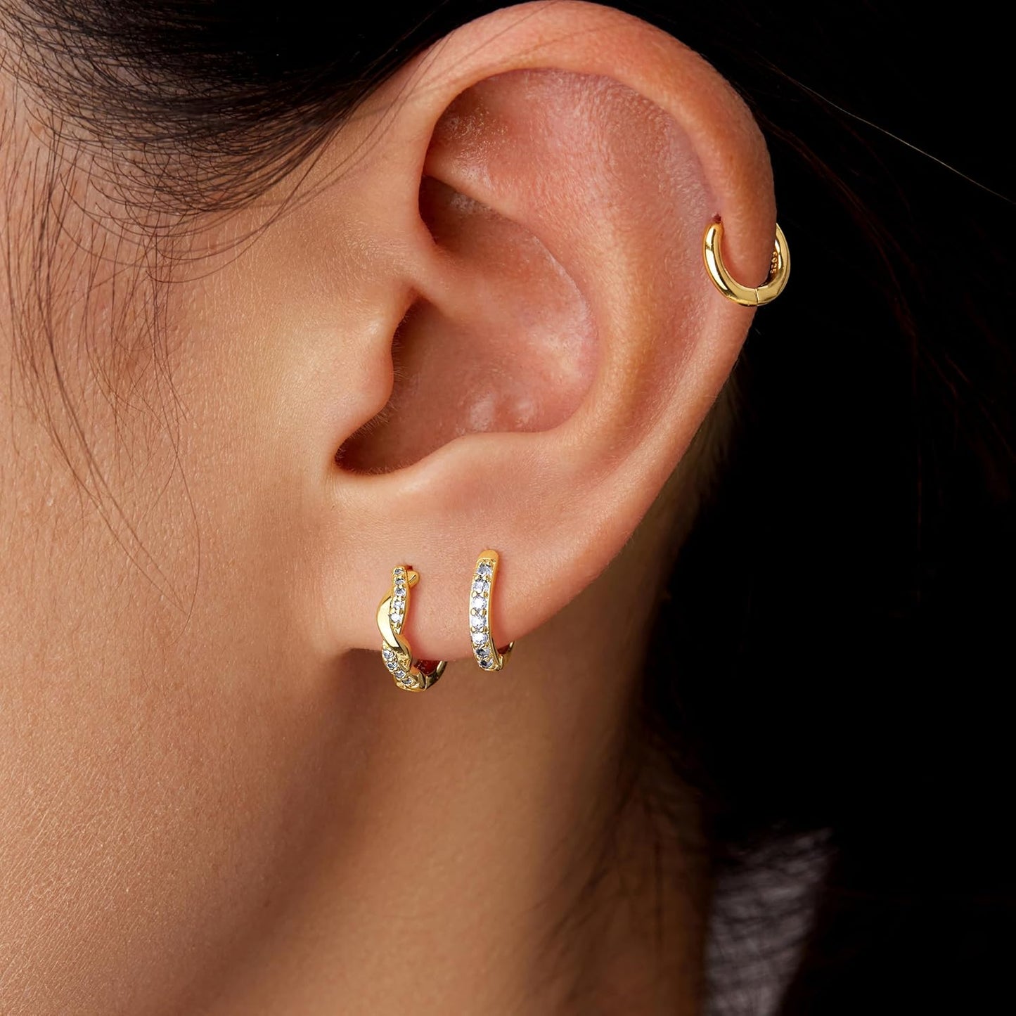 Inerney Gold Huggie Hoop Earrings Set for Women, Dainty Small Sterling Silver Earring Stacks Hypoallergenic Jewelry for Multiple Piercings