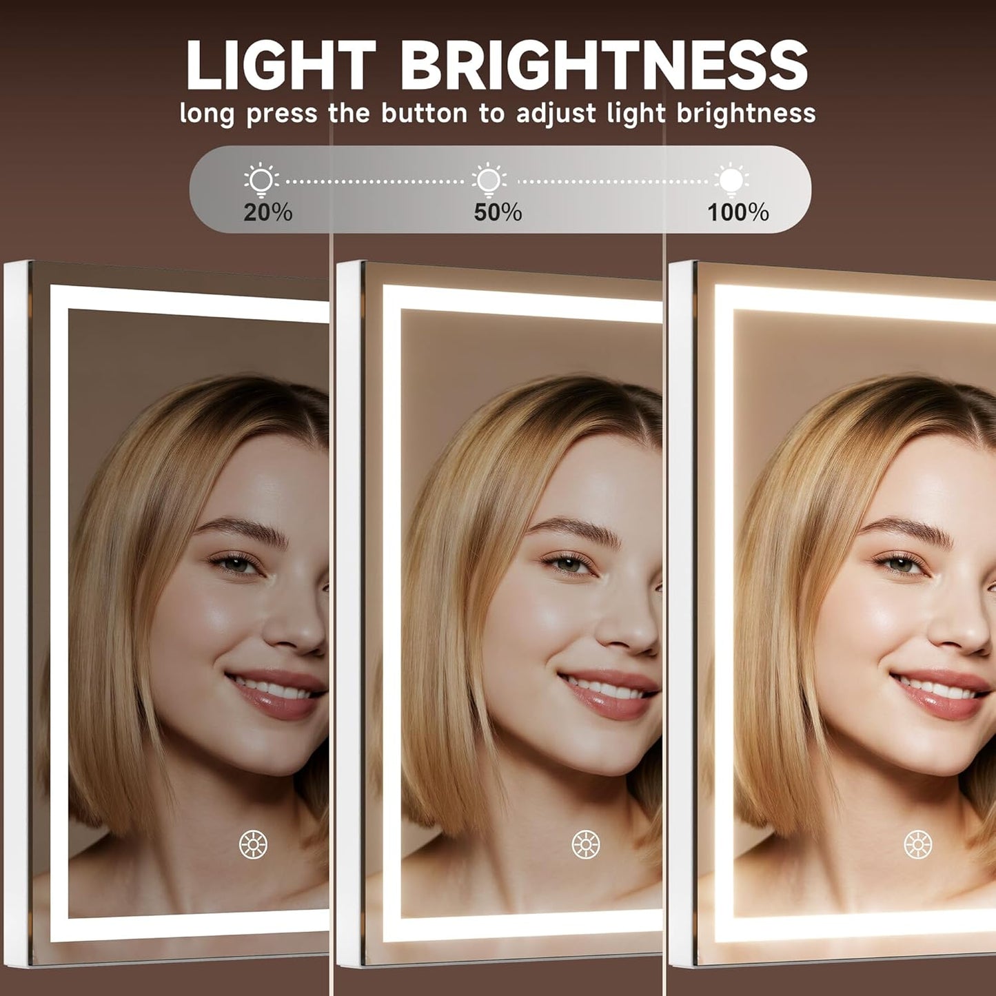 9.8" x 12" LED Makeup Mirror, Light & Brightness Adjustment, Smart Sensor, with 5X Magnifying Glass
