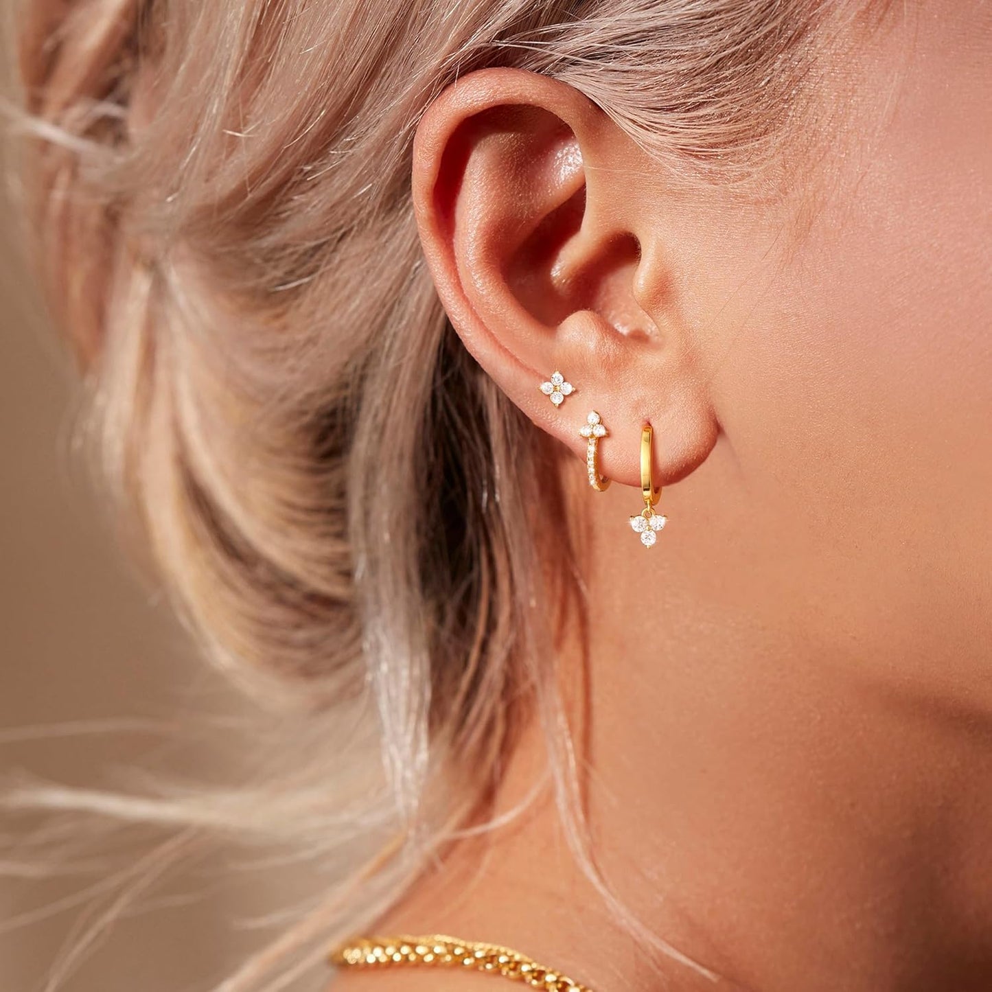 Freekiss 3 Pairs Gold Hoop Earrings Set: Dainty Stud Earrings Trendy Small 14K Gold Plated Hypoallergenic Dangle Cartilage