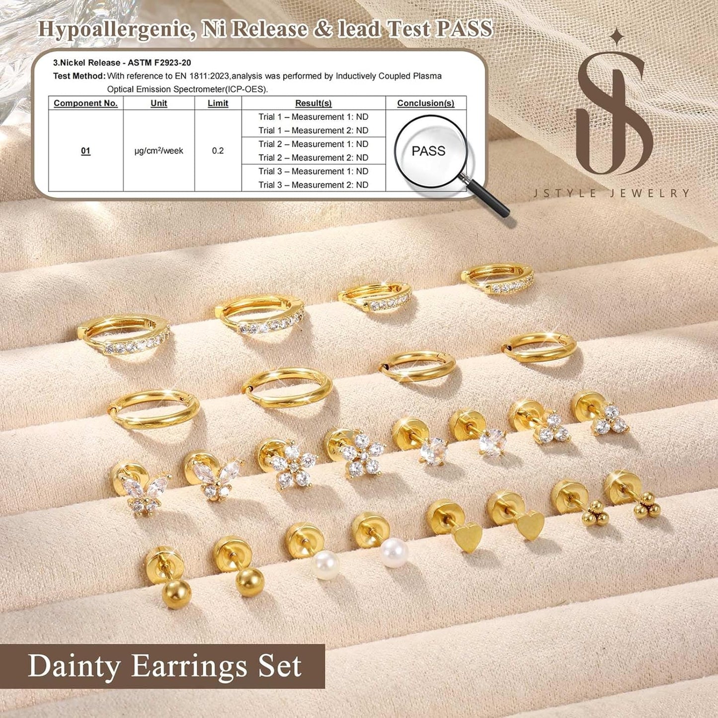 Jstyle Hypoallergenic Gold Stud Hoop Earrings for Women Men Surgical Stainless Steel Flat Back Earrings Small 14K Gold Huggie Hoops