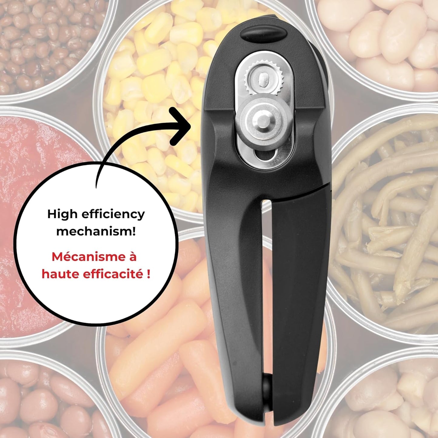 Can Opener - Safe No-Sharp-Edge Design, Holds Lid - Heavy Duty Comfort Grip