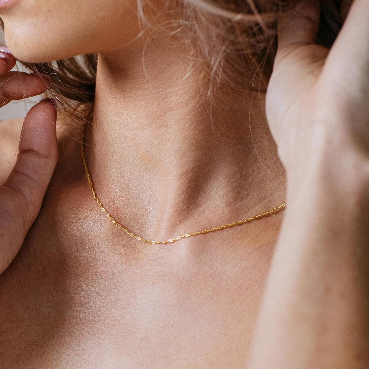18K Gold Plated Chain | Adjustable Dainty Necklace (16-26") - Minimalist Everyday Jewelry Gift for Her