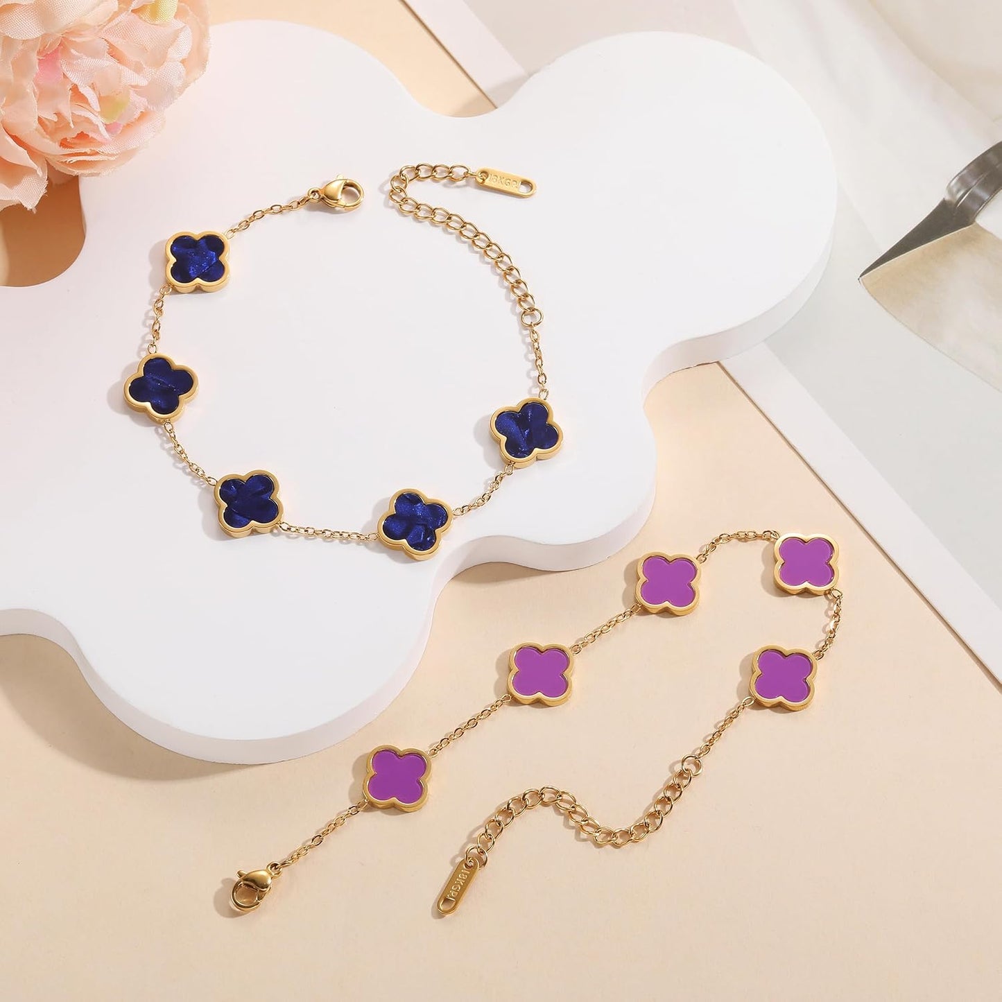 18K Gold Plated Clover Lucky Bracelet for Women White/Black/Red/Green Flower Four Leaf Link Bracelets
