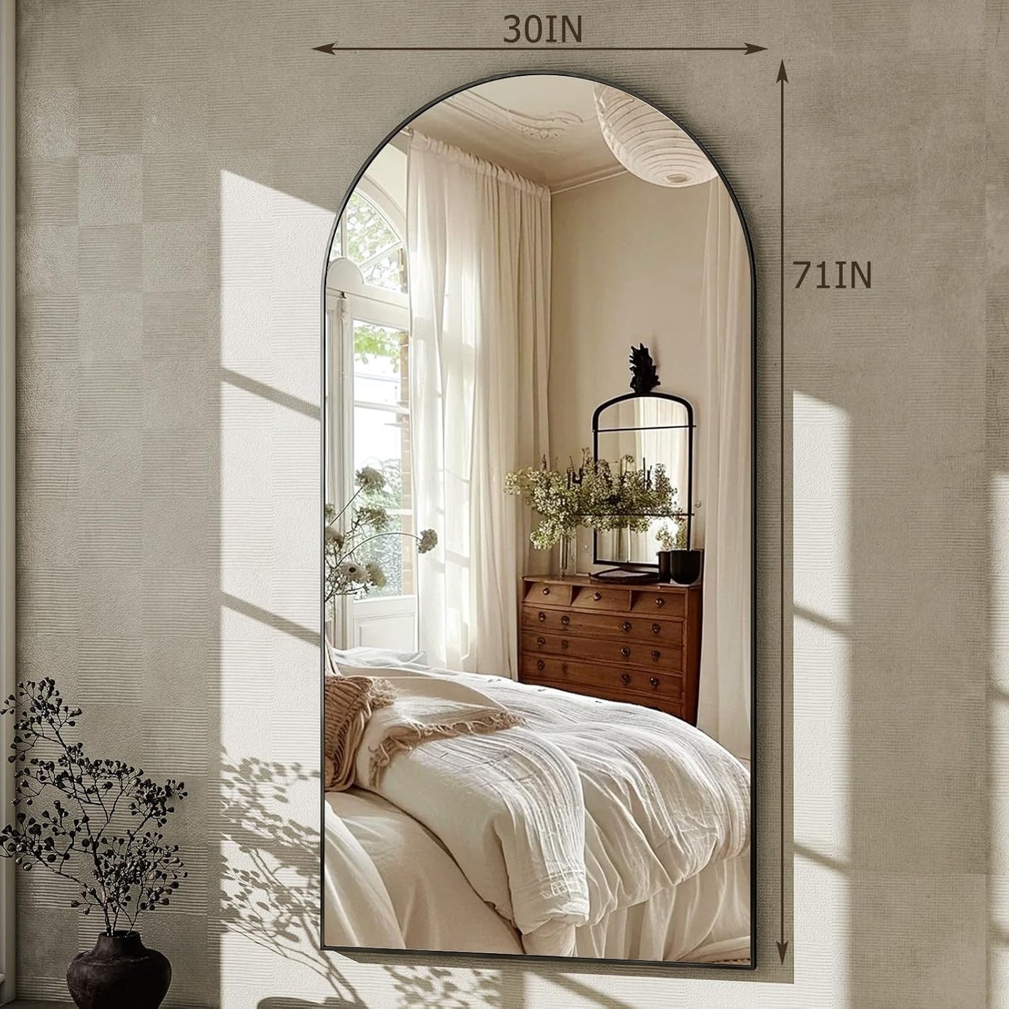 30x71 inch Wall Mount Arched Full Length Mirror-Aluminum Alloy Frame High Definition