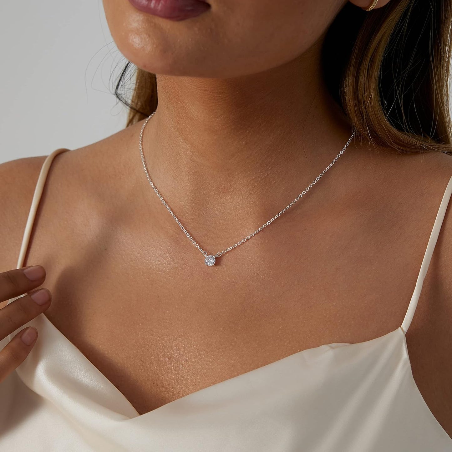 14K Gold Plated CZ Diamond Necklace, Dainty Solitaire Pendant, Round/Square Simulated Diamond Choker, Bridal Jewelry Gift for Women